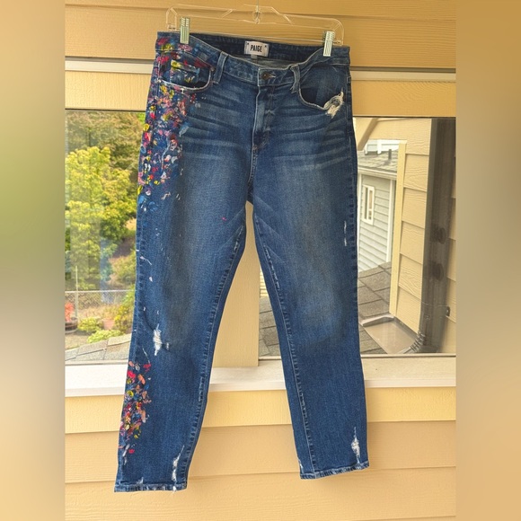 Paige Jimmy Jimmy Crop Jeans Hand-Painted Distressed - Picture 1 of 16